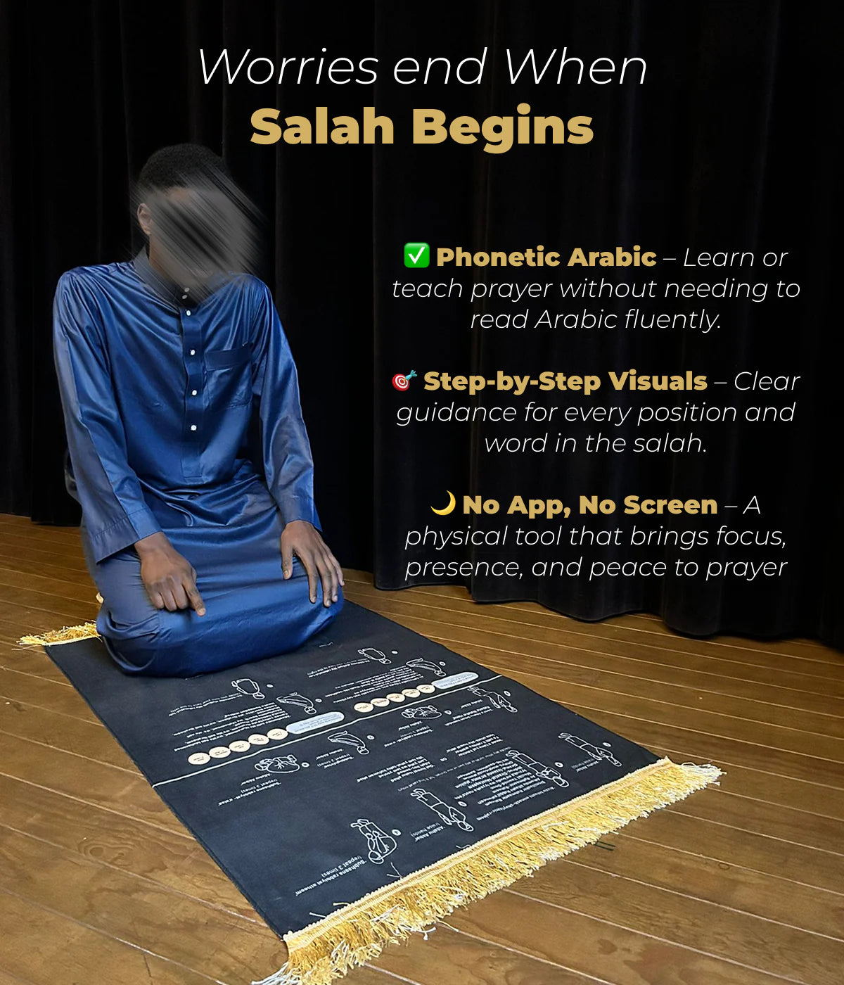 Step By Step - Visual Padded Prayer Mat for Learning Salah
